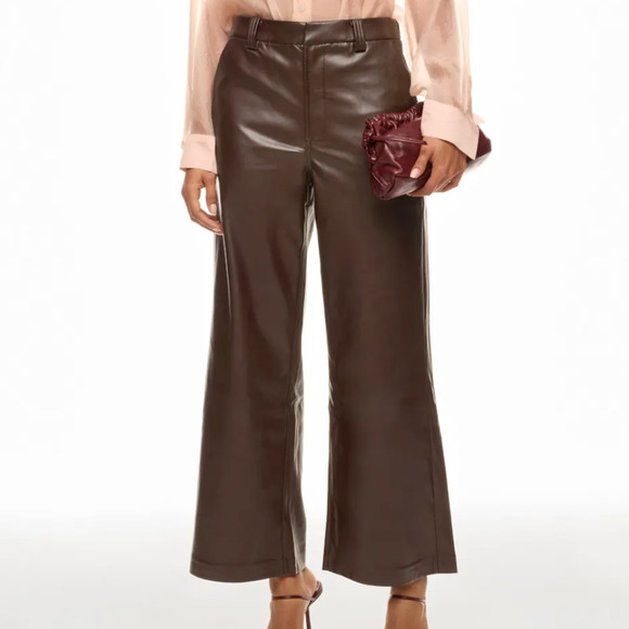 Joe's Jeans Brown Faux Leather Pants Size 32 Wide Leg Trouser Crop Designer $198 - Picture 1 of 13